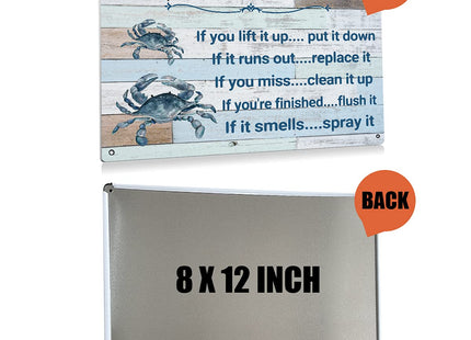 BEASTZHENG Funny Bathroom Rules Metal Tin Sign Wall Art Decor - Rustic Bathroom Quote Crab Sign for Toilet Restroom Decor Gifts