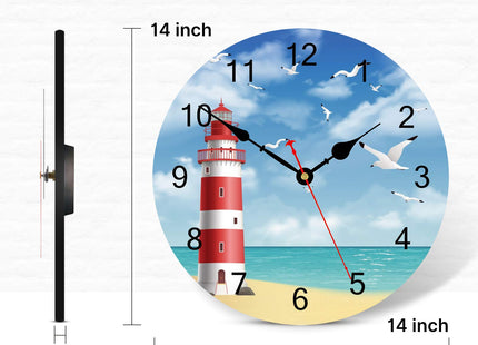 TAHEAT Lighthouse Seagull Ocean Wall Clock, Wooden Battery Operated Clocks, Silent Non Ticking Easy to Read Wall Clock for Kitchen/Bedroom/Living Room, 14 Inch