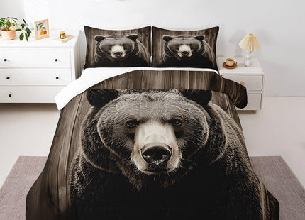 Erosebridal 3D Grizzly Bear Bedding Set Vintage Brown Bear Comforter Set