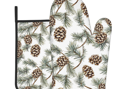 Winter Pine Cones Green Oven Mitts and Pot Holders Sets Heat Resistant Non Slip Christmas Branch Pinecone Kitchen Gloves Hot Pads Potholders 2 Pack Set Holiday Decor for Chef Cooking Bakers Kitchen