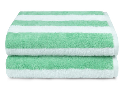 Amazon Basics Striped Beach Towels, Soft & Absorbent Pool Towel, 100% Ring-Spun Cotton, Machine Washable, Quick Dry, OEKO-TEX Certified, Large 30" x 60", Green Cabana Stripe, 2-Pack