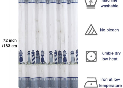 BESTRIPES Lighthouse Fabric Shower Curtain, Blue Gray and White Coastal Nautical Shower Curtains for Bathroom Decor, Waterproof Polyester Bathroom Curtains, 72" W x 72" H