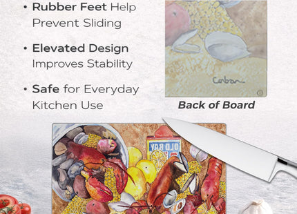 Caroline's Treasures 8719LCB Lobster with Old Bay Glass Cutting Board Large Decorative Tempered Glass Kitchen Cutting and Serving Board Large Size Chopping Board
