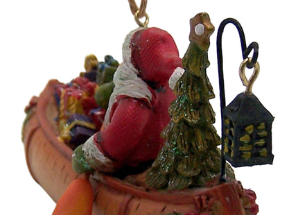 Santa in a Birch Canoe Christmas Ornament, 4 Inches