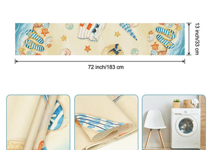 Bonhause Summer Beach Flip Flops Table Runner 13x72 Inch Starfish Shell Seaside Themed Kitchen Dinning Table Decoration for Indoor Outdoor Home Party Decor