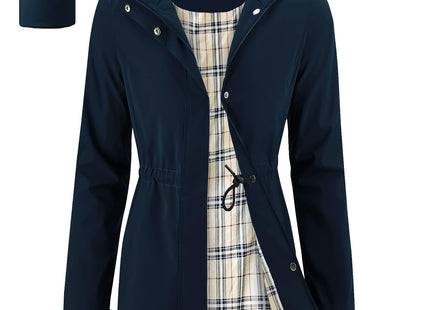 iCreek Women's Long Rain Jacket Waterproof Packable Hooded Windbreaker (Navy Blue, L)