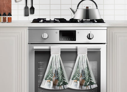 Cneztholim Winter Deer Hand Towels with Hanging Loop Pine Tree Snowflake Tie Towel 2Pcs Snow Hanging Kitchen Towels Decorative Tea Towel Soft Absorbent Washcloth for Home Bathroom Decor