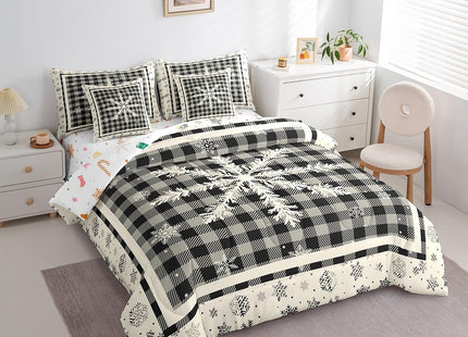 Erosebridal Christmas Bed in A Bag with Sheets Full Black White Plaid Snowflake 7 Piece Comforter Set Rustic Farmhouse Winter Holiday Bedding Set Buffalo Check Bedding Comforter for Cabin Lodge