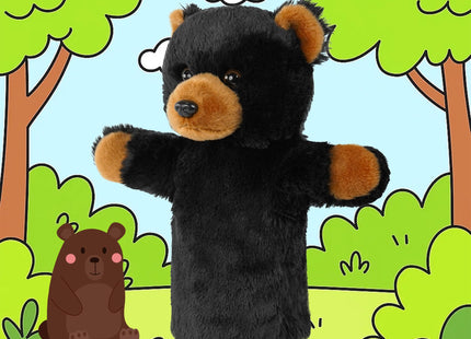 Cute Bear Hand Puppet Stuffed Plush Toddler Cute Bear Sensory Learning Toy Washable Preschool Classroom Activity Supplies Creative Imaginative Play Stuffed Animal Gift Black Bear