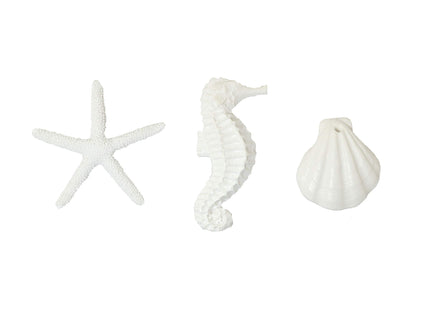RLECS 15pcs White Resin Pencil Finger Starfish Seahorse & Seashells Set Decorative Ornaments for Wedding Decor, Home Decor and Craft Project