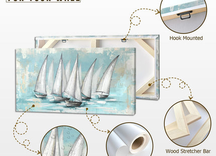 Shoci Ocean Sailboat Wall Art, White Sailing Boat Canvas Decor, 24" X 48"