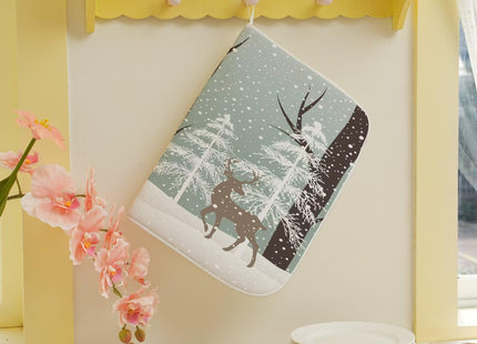 Winter Dish Drying Mat 18 x 24 inch Winter Landscape Snow Tree Deer Decorative Drying Mats Microfiber Absorbent Holiday Dish Washable Draining Mat for Kitchen Counter Decor