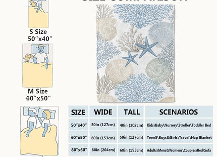 VODRM Nautical Beach Flannel Throw Blanket 50x60 Inch, Blue Beige Coral Seashell Starfish Ocean Decor, Soft Sea Fleece Blankets for Sofa Couch Bedroom, Coastal Home Decorative Gifts for Marine Lovers