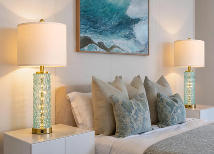 Oneach 27.75" Coastal Blue Table Lamps Set of 2 with Nightlight for Bedside