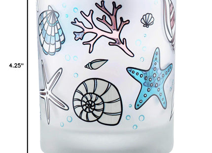 Culver Coastal Decorated Frosted Double Old Fashioned Tumbler Glasses, 13.5-Ounce, Gift Boxed Set of 2 (Seashells)