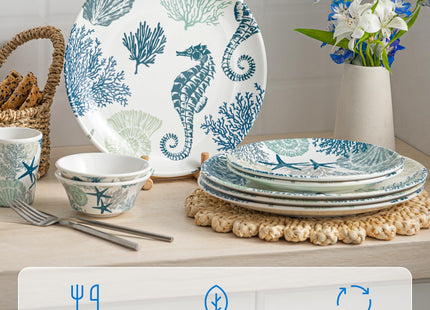 UNK U 10.5-Inch Ocean Theme Melamine Plates Set of 6, Nautical Seashell Dinner Plates, Dishwasher Safe Beach Party Plates for Coastal Dining & Special Events