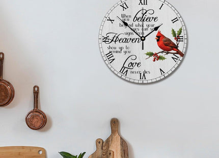 godblessign Cardinal Wall Clock Cardinal Christmas 10 inch Love Never Dies