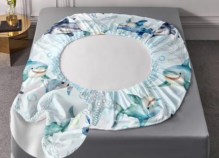 AILONEN Shark Fitted Sheet Set Twin XL Size for Boys Kids - Ocean Blue Starfish Bed Sheet With 2 Pillowcases, 3 Pieces
