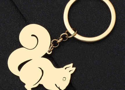 LONYOO Cute Squirrel Keychain Stainless Steel Keyring Squirrel Gifts for Women Girls Car Key Backpack Charms (Gold Plated)