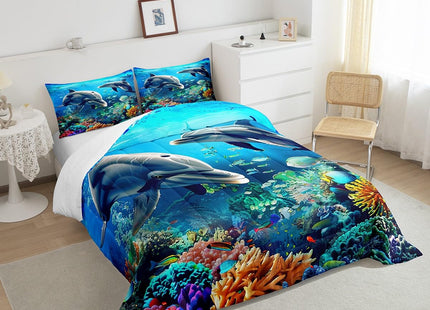 Feelyou Animal Print Dolphin Ocean Comforter Set Twin Size Kids Boys Girls