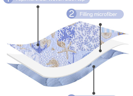 Xruibed Coastal Quilt Set Queen Size, Blue Nautical Beach Quilt Set, Reversible Lightweight Patchwork Bedspread with 2 Pillowshams Soft Microfiber Bedding Set for All Season 90"x96"