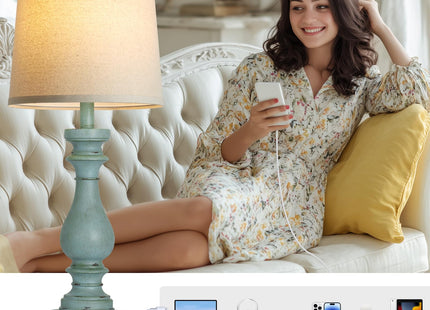 luxeflow Coastal Blue Table Lamp Set of 2,Bedside Lamps for Living Room