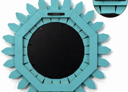 Honiway Beach Wall Decor Mirror 21 inch Wood Coastal Wall Decor Sunburst Boho Home Decor Room Decor for Bedroom Living Room Entryway Cyan