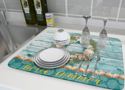 Coastal Wreath Dish Drying Mat 18x24 inch Starfish Shell Absorbent Microfiber Dish Rack Mats Drainer Pad Kitchen Countertop Accessories