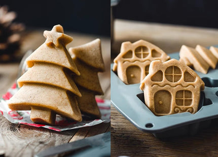 Christmas Silicone Molds For Baking Large Christmas Tree Holiday Silicone Mold 3D Shape Gingerbread Man Candy House Pine Tree Silicone Molds for Soap Jello Chocolate Cake MadeleineCandle Molds(1PCS)