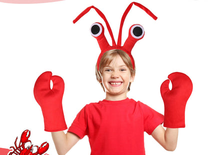 Crawfish Headband Lobster Claw Gloves, Sea Ocean Costume Accessory Red