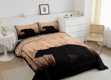 Feelyou Kids Adult Rustic Cabin Bedding Set Twin Size,Black Bear Comforter Set,Wildlife Hunting Animal Bear Comforter,Western Farmhouse Bed Set for Animal Room Decor