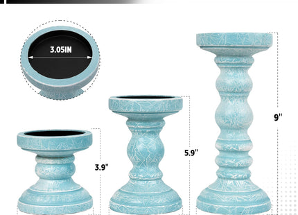 Candle Holder for Pillar Candle Set of 3, Ocean Themed Beach Decor Candle Holders, Coastal Farmhouse Nautical Rustic Decorations for Bathroom, Living Room, Dining Room and Office, Blue