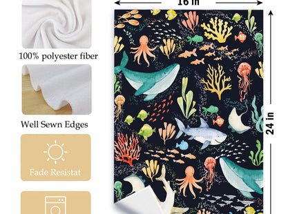 HSIASHENG Beach Coastal Kitchen Towels, Under The Sea Bathroom Decor, Nautical Dish Tea Towels, Sea Life Marine Biology Decorative Hand Towel for Bathroom Kitchen, 16x24 Inch