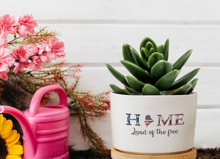 DreamAutumn Home Land of The Free Maine Planter Ceramic Round Plant Pots with Drainage Holes and Bamboo Tray Planting Small Flower Pots for Home Windowsill Desk Garden Indoor Outdoor Use