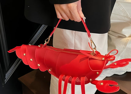 XJXFKDG Lobster Shaped Crossbody Bag,Fun Unique Rivets Lobster Design Shoulder,PU,Stylish Handbag Purse for Women Girls (Red)