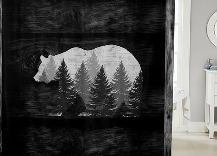 Wild Bear Shower Curtains,Lodge Cabin Style Jungle Animal Bath Curtain,Farmhouse Style Barn Door Gray Cloth Fabric Bathroom Decor Set with Hooks,72" Long