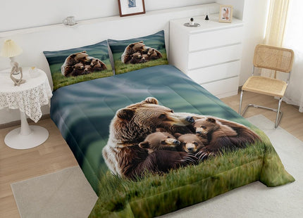 Erosebridal Bear Family Comforter Set Toddler Rustic Wild Animals Bedding Set Country Woodland Bear Down Comforter for Kids Boys Girls Farmhouse Cabin Duvet Insert Natural Wildlife Room Home Decor