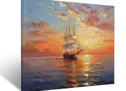 IBTKQSM Sailboat Canvas Nautical Wall Art Boat Ocean Pictures Wall Decor for Bathroom Living Room Bedroom Kitchen Office,Coastal Sunset Print Painting Artwork Decoration 16 x 12 inch