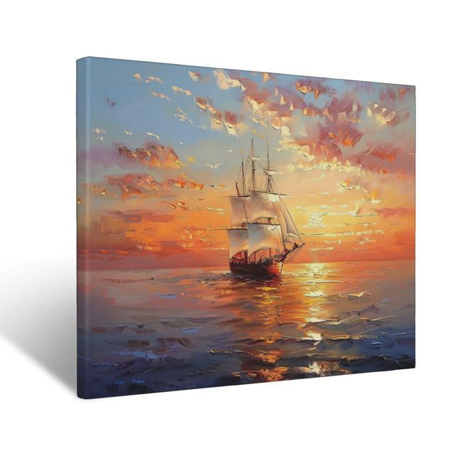 IBTKQSM Sailboat Canvas Nautical Wall Art Boat Ocean Pictures Wall Decor for Bathroom Living Room Bedroom Kitchen Office,Coastal Sunset Print Painting Artwork Decoration 16 x 12 inch