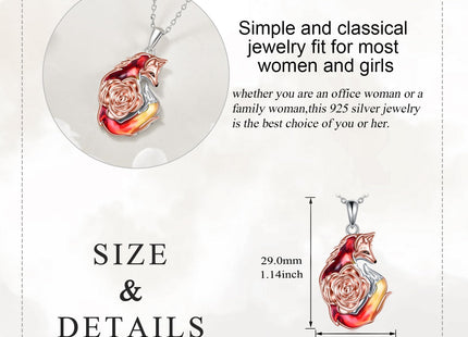 POPLYKE Fox Necklace for Women 925 Sterling Sliver Rose Fox Pendant Gifts for Women Wife