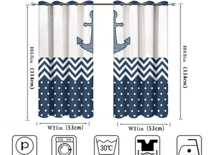 Navy Blue Anchor Blackout Curtains - Nautical Theme Abstract Dot Chevron Design Grommet Window Treatment Set Energy Saving Thermal Insulated Drapes for Living Room Nursery,2 Panels 45L x 21W