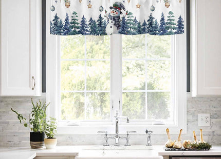 Blue Snowman Christmas Kitchen Curtain Set, Coastal Xmas Tree Curtains Valance and Tier 36 Inch Length, Farmhouse Eucalyptus Rod Pocket Kitchen Window Short/Half/Small Tier Starfish Curtain Drapery