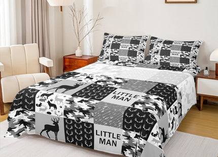 Camo Deer Kids Rustic Farmhouse Sheet Twin Size,Wolf Bear Animals Paw Bedding,Boys Girls Adults Xmas Decor,Geometric Plaids Arrows Boho Black Gray Bed Sheet Set 3pcs(Fitted + Flat + 1 Pillowcase)