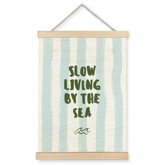 CIOJUNE Coastal Beach Wall Decor, Slow Living By the Sea Ocean Wall Art Poster Hanger Frame, Modern Coastal Canvas Prints Wall Art for Home Office Bedroom Living Room Decor, 12x16 Inch