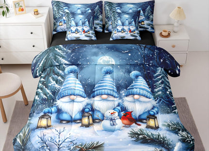Erosebridal Christmas Queen Comforter Set with Sheets 7 Piece Xmas Gnome Bed in A Bag Snowman Cardinal Bird Bedding Sets for Kids Adults,Winter Pine Tree Bed Set