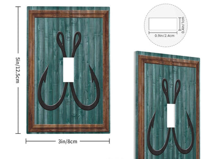 Turquoise Blue Anchor Hooks Wood Board 1 Gang Light Switch Covers Decorative Unique Single Toggle Wall Plate Switchcover Electrical Switchplate for Farmhouse Bathroom Bedroom Decor