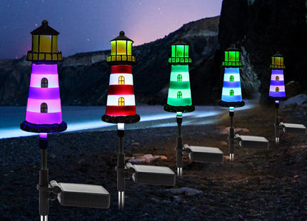 BEIDOULU 2 Pack Solar Lighthouse Lights, IP65 Waterproof Outdoor Pathway Stake Lights, Auto Dusk to Dawn Solar Powered Nautical Landscape Decor Lights for Lawn, Flower Bed, Patio, Walkway