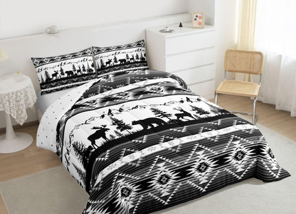 Feelyou Western Bedding Set Soft for Boys Girls, Southwestern Aztec Comforter Set Toddler Size Bear Duvet Quilt Microfiber Deer Moose Bedroom Decor Wild Animals 2 Pcs with 1 Pillow Cases