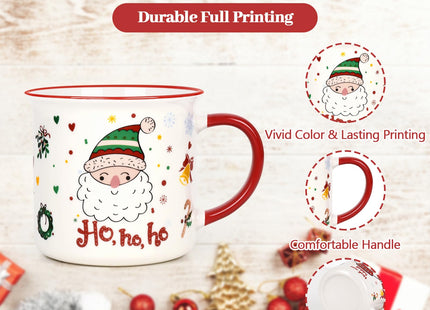YHRJWN Christmas Mugs Set of 4, Festive Design Coffee Mugs with Santa Snowman Reindeer, Holiday Mugs for Hot Cocoa, Gifts for Family Friends, Holiday Decor, 13 Oz