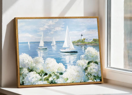 WHASAYART Framed Coastal Landscape Canvas Painting Wall Art 12x16 Inch